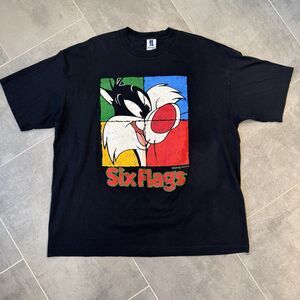 VTG 90s Six Flags Sylvester Looney Tunes Graphic T-Shirt Mens XXL Single Stitch